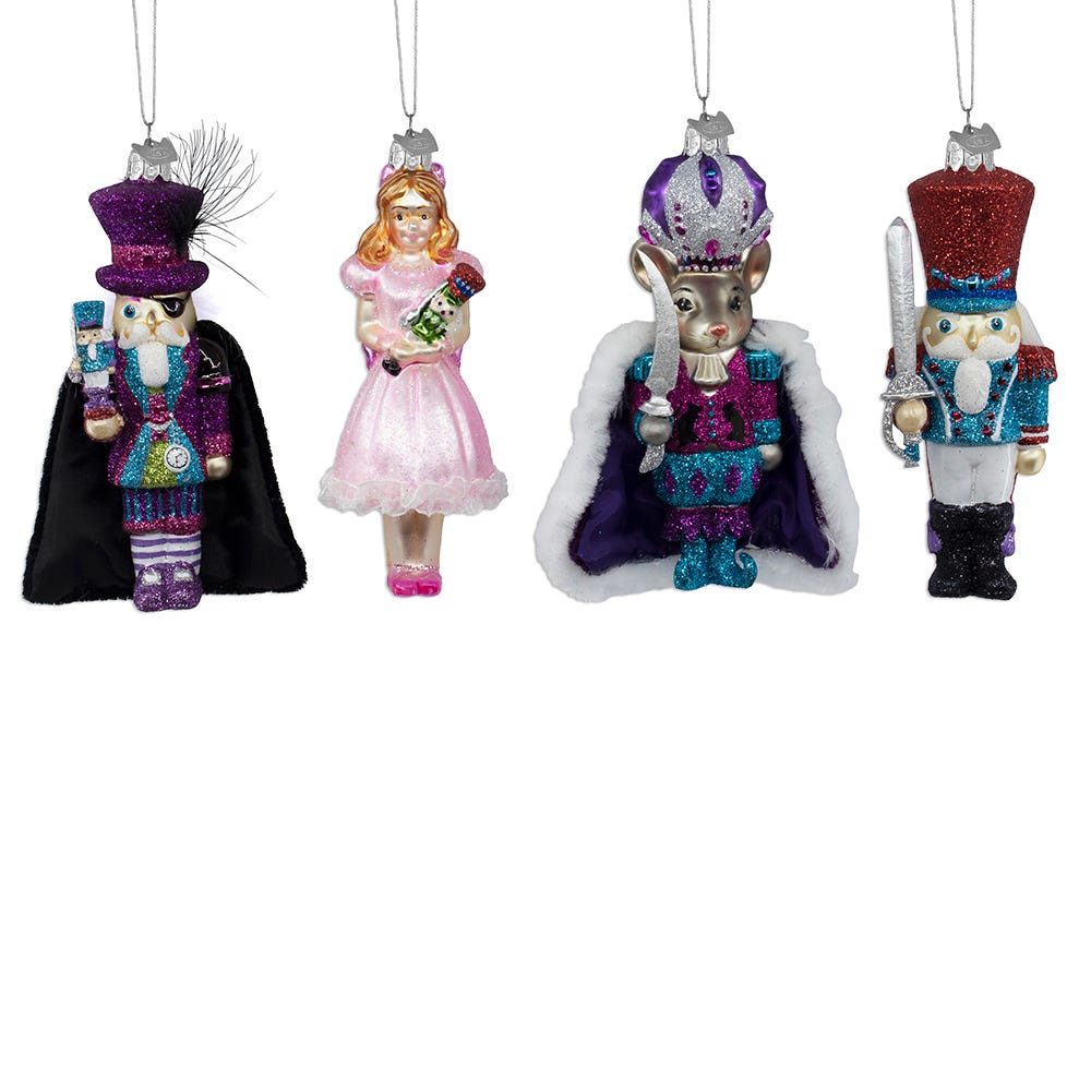 Kurt Adler 5-Inch Noble Gem Glass Nutcracker Suite Ornaments 4 Piece Set NB1657